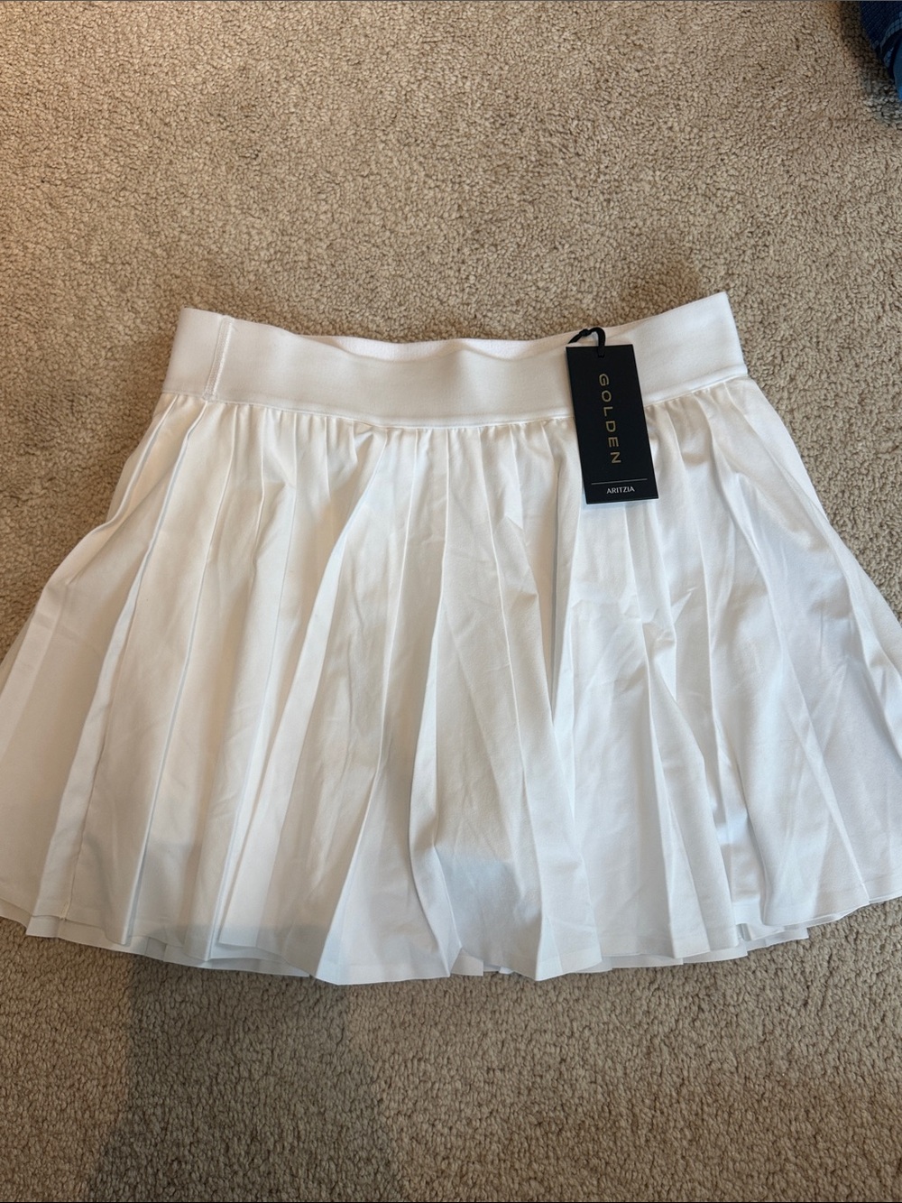 Aritzia Golden White Pleated Skater Skirt